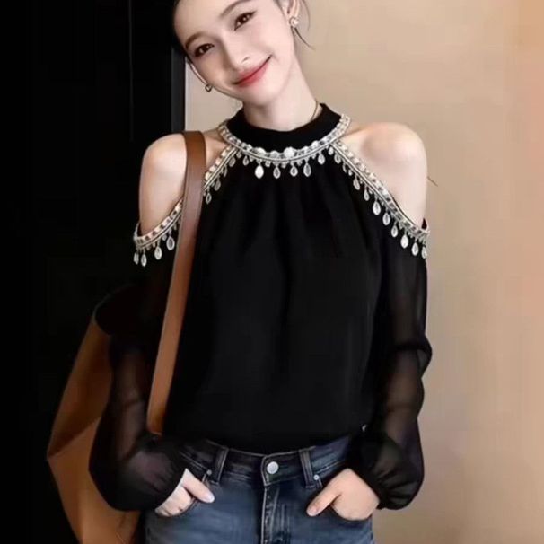 2026 Spring Unique, Beautiful, Super Stylish, High-End, Luxurious, Age-Reducing, Trendy, Fashionable Black Off-Shoulder_ecoleips.com
