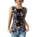Women's Clothing Ladies Versatile Bow Tie Three Dimensional Flower Belt Diamond Pleated Leopard Print Sleeveless Vest_ecoleips.com