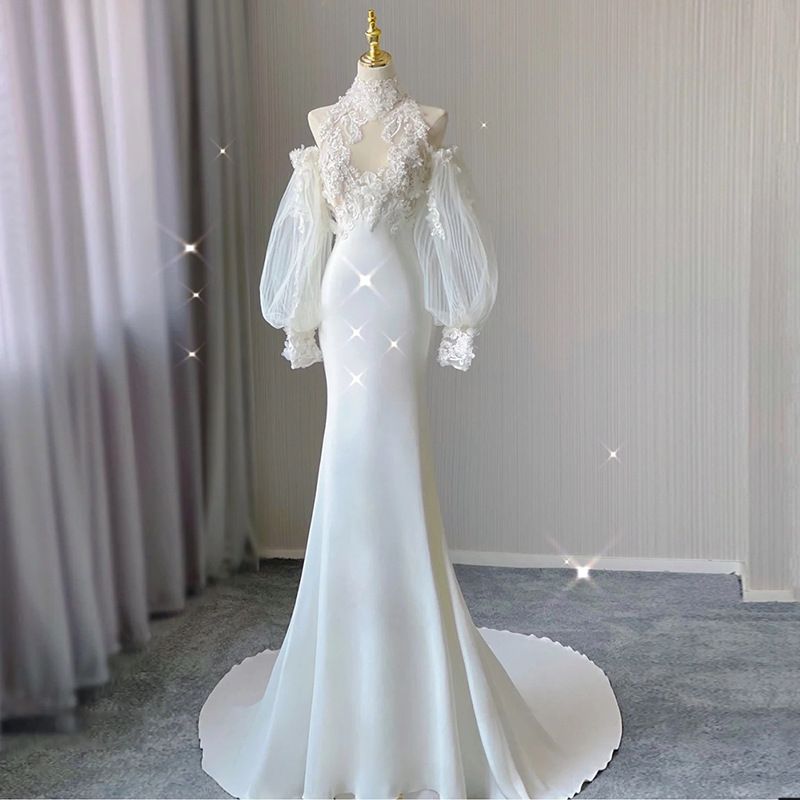 Vintage Lace Light Wedding 2026 New French Style High-Grade Satin Mermaid Gown Elegant Bridal Reception Dress_ecoleips.com
