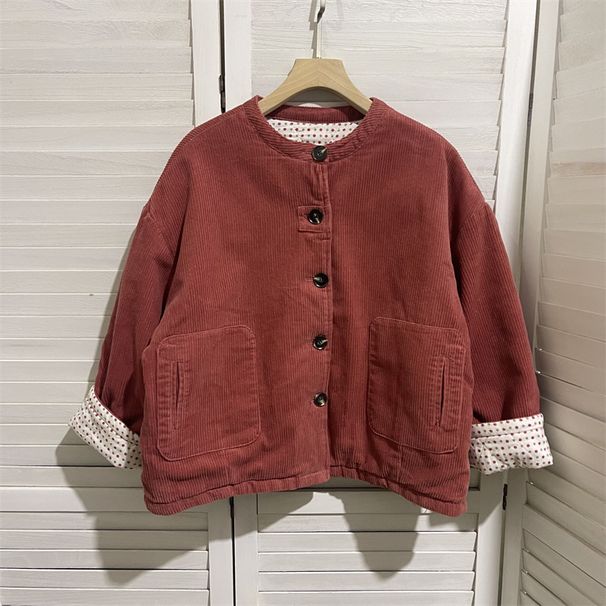 girl Winter Retro Corduroy Quilted Reversible Warm Jacket For Women Loose Fit Versatile Petite Cotton Coat_ecoleips.com