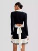 Women's Bow Tie Belt Knit Long Sleeve Pearl Button Tweed Style Ruffled Mini Dress – Elegant Fall Winter Gown_ecoleips.com