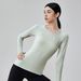 Women's Seamless Knit Yoga Wear Long Sleeve Round Neck Slim Fit High End Running Fitness Sports Top Polyester_ecoleips.com