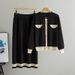 Women's Knitted Cardigan & Midi Skirt Set – Elegant Contrast-Color Outfit For Work & Weekend (One Size, 4 Colors)_ecoleips.com