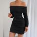 Women's Clothing Off-Shoulder Long Sleeve Slim Fit Bodycon Dress Elegant Casual Pleated Fashion Autumn Winter Dress_ecoleips.com