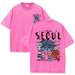 Seoul Beautiful Scenery Printed Washed T Shirt Female Summer Crewneck Clothes Trendy Cotton Short Sleeve Casual New T-Shirts_ecoleips.com