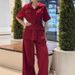 Women's Clothing Short Sleeved Workwear Style Suits For Women Style Wide Leg Pants Cotton And Linen Waist 2 Piece Set_ecoleips.com