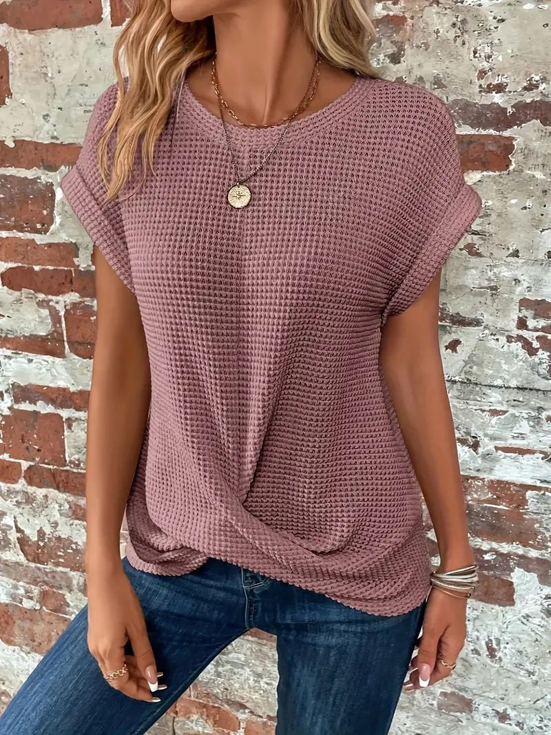 Women's Casual Round Neck T-Shirt – Soft & Breathable Polyester Top With Swing Hem, Relaxed Fit For Everyday Wear (Multiple Colors, S-Xxl)_ecoleips.com