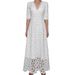 Elegant V Neck White Lace Long Dress Temperament Commute Floral Evening Party Gown Formal Dinner Dress_ecoleips.com