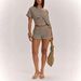 Women's Summer Striped Casual Slim Fit Top And Shorts Set Off Shoulder Short Sleeve High Waisted_ecoleips.com