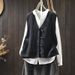 girl Chinese Style V-Neck Cotton Knitted Red Cardigan For Women 2025 Autumn New Sleeveless Layered Vest Top_ecoleips.com