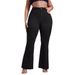 Plus Size Black Stretch Denim Flared Pants Frayed Hem Fashionable Women's Jeans For Spring/Autumn & Summer_ecoleips.com