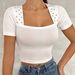 Women Fashion Temperament Square Neck Solid Color Rhinestone Embellished Slim Fit Cropped Top Dress For Ladies_ecoleips.com