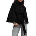 Women's Clothing Women's Solid Color Cape Windbreaker Jacket Stand Collar Button Belt Fashion Outerwear For Autumn Winter Style_ecoleips.com