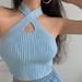 Women's Clothing New Hot Girl Sexy Cross Halter Neck Hollow Short Belly Exposed Knitted Vest_ecoleips.com