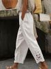 Women's Cotton Linen Loose Straight Leg Pants With Lace Detail Elastic Waist Casual Solid Color Bottoms_ecoleips.com