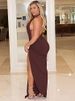 Mozision Halter Strapless Sexy Maxi Dress Women Elegant Off-shoulder Sleeveless Backless High Split Bodycon Club Party Dress_ecoleips.com
