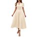 2026 Cross-Border Spring/Summer Women's Fashionable Elegant High-Waisted Solid Color Slim-Fit Short-Sleeve Dress_ecoleips.com