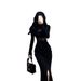Sexy Hot Girl Slightly Transparent Black For Women Spring And Autumn New Mesh Patchwork Pure Desire Mature Bodycon Dress_ecoleips.com