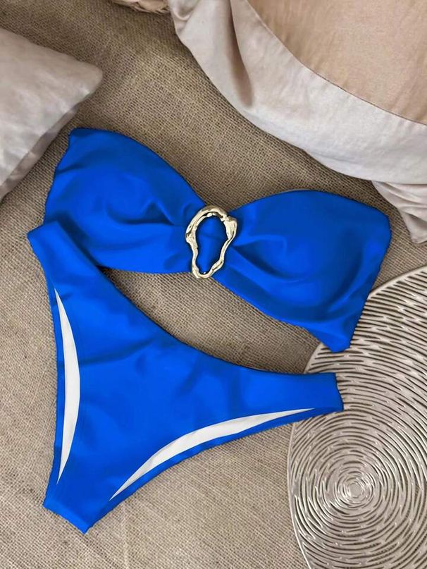 Sexy Solid Color Bikini Set - Strapless Bandeau Top & High Cut Bottom Women's Swimwear_ecoleips.com