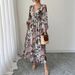 Women's Clothing Temperament Elegant Style Printed V Neck Waist Dress Women's Clothing Spring And Summer_ecoleips.com