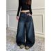Blue Women's Retro Y2K 2000s Wide Leg Baggy Casual Denim Trouser High Waist Loose Jeans 2024 Autumn Harajuku Full Length Pants_ecoleips.com