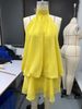 Women's Slim Fit Halter Neck Backless Top With Cinching Waist And Puffy Short Skirt Style Solid Color Vacation Wear_ecoleips.com