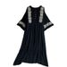 Women's Ethnic Style Retro Flared Sleeve Dress Summer Embroidered Single Breasted Round Neck Loose Long Dress_ecoleips.com