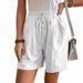 Women's Clothing Cotton Linen Loose Casual Elastic Waist Tie Shorts Solid Color New Style_ecoleips.com