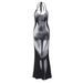 Women's Summer Fashion Long Dress Halter Neck Print Slim Fit Backless Tie Waist European American Style_ecoleips.com