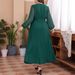 Elegant Mesh Panel Maxi Dress For Women V-Neck Long Sleeve Plus Size Dress (0XL-4XL) | Breathable Polyester A-Line Dress For Work & Evening_ecoleips.com
