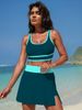 Women's High-Waisted Two-Piece Swimsuit Set European American Style Sexy Solid Color Sports Skirt Swimwear_ecoleips.com