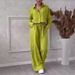 Women's Clothing 2 Piece Set Large Size Fashion Shirt Set High Waist Loose Pants_ecoleips.com