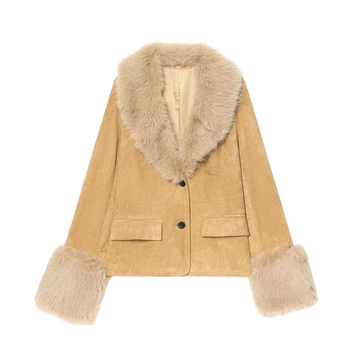 Faux Fur Blazer Women's Slim Fit Velvet Winter Coat Long Sleeve Streetwear Fashion Jacket For Fall & Winter_ecoleips.com