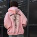 Women's Oversized Zip-Up Hoodie With Back Print - Fall Streetwear Pullover, Sweet & Edgy Style, Comfortable Fleece Lining_ecoleips.com
