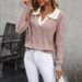 Elegant Contrast Collar Sweater – Long Sleeve Color-Block Knit Pullover For Women (Pink, Gray, Black, Brown, Red, Rose, S-XL)_ecoleips.com