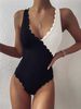 Women's European American Export One Piece Swimsuit Special Fabric Splicing Petal Edge Unique Design Swimwear 9739_ecoleips.com