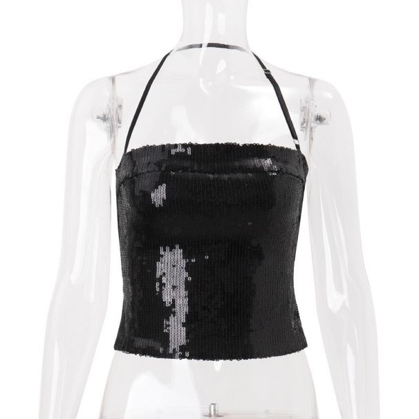 Cross-Border 2025 Autumn New Women's Sexy Pure Desire High-End Sequin Halter Neck Short Inner Vest_ecoleips.com