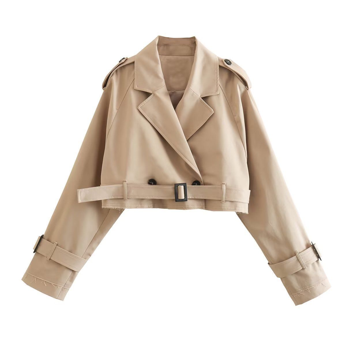 Women’s Casual Short Trench Coat – Slim Fit Long Sleeve Coat In Khaki/Black/Dark Brown (XS-L)_ecoleips.com