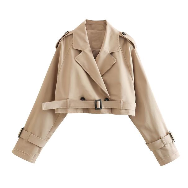 Women’s Casual Short Trench Coat – Slim Fit Long Sleeve Coat In Khaki/Black/Dark Brown (XS-L)_ecoleips.com