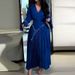 European And American Women's Clothing Large Size New Elegant Temperament Round Neck Long Sleeve Solid Color Ruffled Beaded Pleated Dress_ecoleips.com