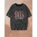 Women's European Size Vintage 90s Pure Cotton Summer Casual Top with Letter Print round Neck_ecoleips.com