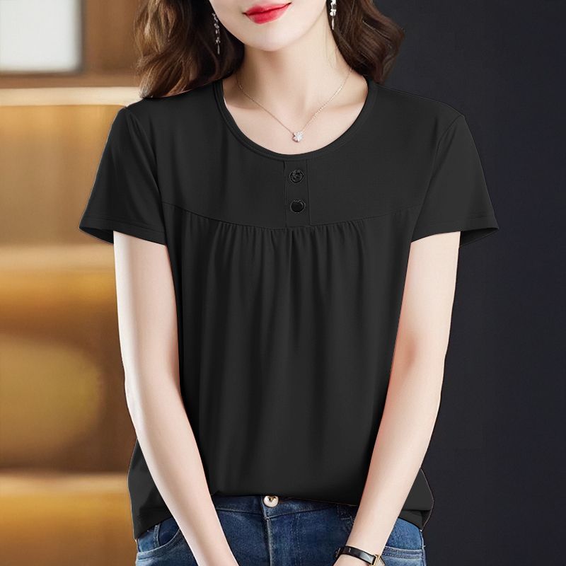The Korean-Style, Stylish, Age-Reducing Round-Necked Short-Sleeved Top Is Perfect For Summer Outfits A Great Choice Fo_ecoleips.com