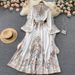 Women's Clothing Retro Stand Collar Trumpet Sleeve Printed Dress Palace Style Large Swing Knee Length Skirt_ecoleips.com