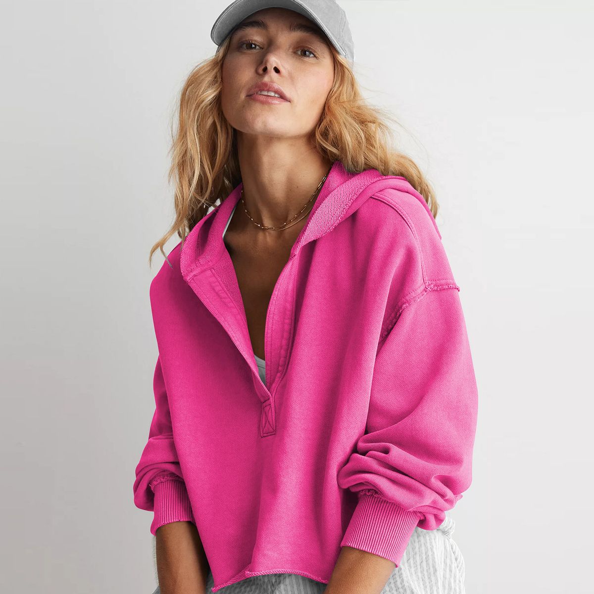 Women's V-Neck Hooded Sweatshirt Long Sleeve Pullover Top Loose Trendy Fashion For Spring Autumn_ecoleips.com