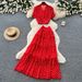 Women's French Style High Waist Polka Dot Two Piece Set Red Slimming Elegant Workwear for Spring And Autumn_ecoleips.com