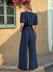 K Women's Jumpsuit Buttoned Short Sleeved V-neck Neck Pleated Jumpsuit Casual Wide Leg Pants_ecoleips.com