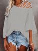 Women's Off-Shoulder Loose T-Shirts Solid Color Casual Top Polyester Cotton Tees For Autumn Winter New Style American Ladies_ecoleips.com