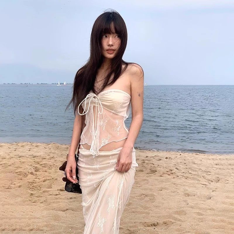 Verve Thai Niche High-End Lace Strapless Two-Piece Bikini Island Vacation Sexy Slimming Long Dress Hot Spring Swimsuit_ecoleips.com