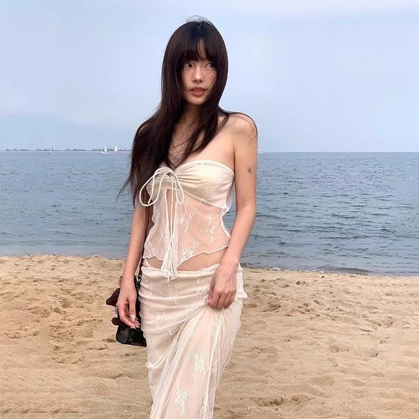 Verve Thai Niche High-End Lace Strapless Two-Piece Bikini Island Vacation Sexy Slimming Long Dress Hot Spring Swimsuit_ecoleips.com