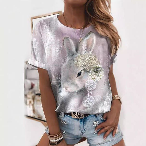 Women's Clothing Short Sleeved Women's T Shirt Happy Easter Rabbit Digital Printing Top One Piece_ecoleips.com